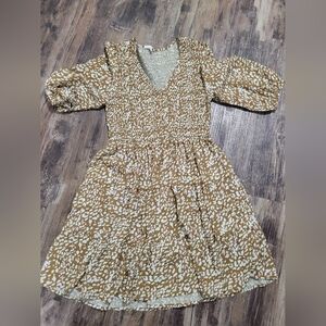 🍂 Baevely Dijon Floral Smocked Bodice V-Neck Long Sleeve Mini Dress Size M